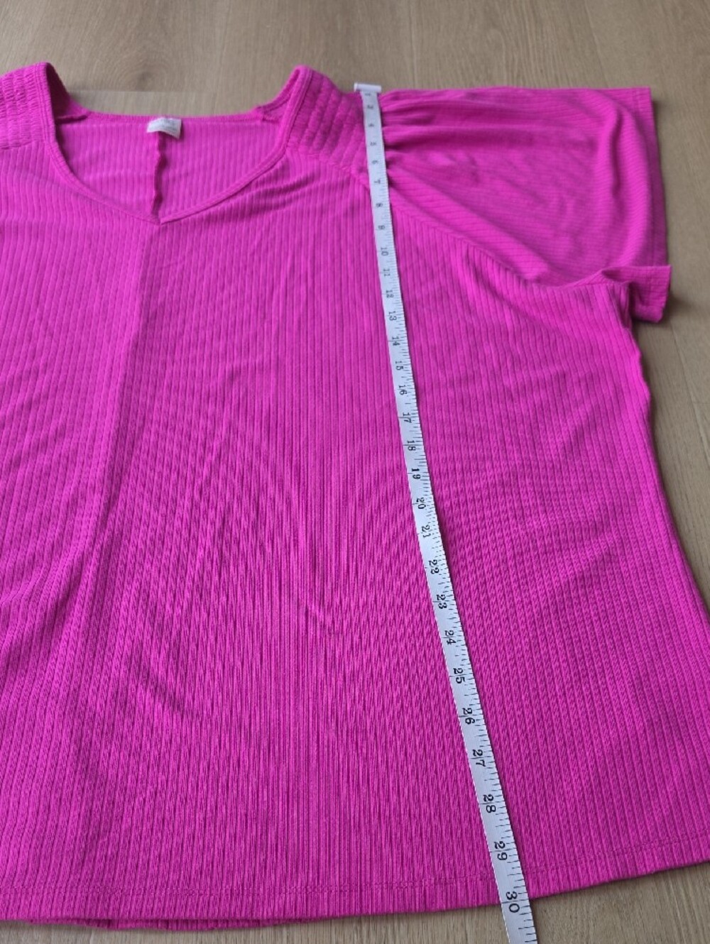Terra & Sky Ribbed V-Neck Short Sleeve Tee in Hot Pink - Picture 4 of 7